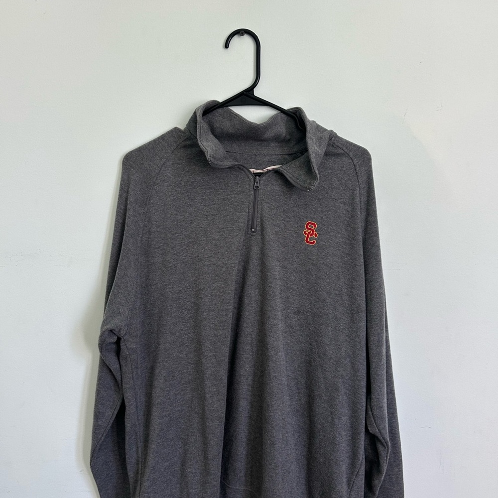 Gray Quarter-Zip Pullover with Red Logo